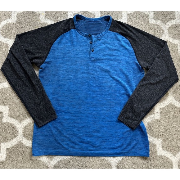 Lululemon Metal Vent Tech Henley  Blue Long Sleeve Shirt - Mens XL - Picture 1 of 6